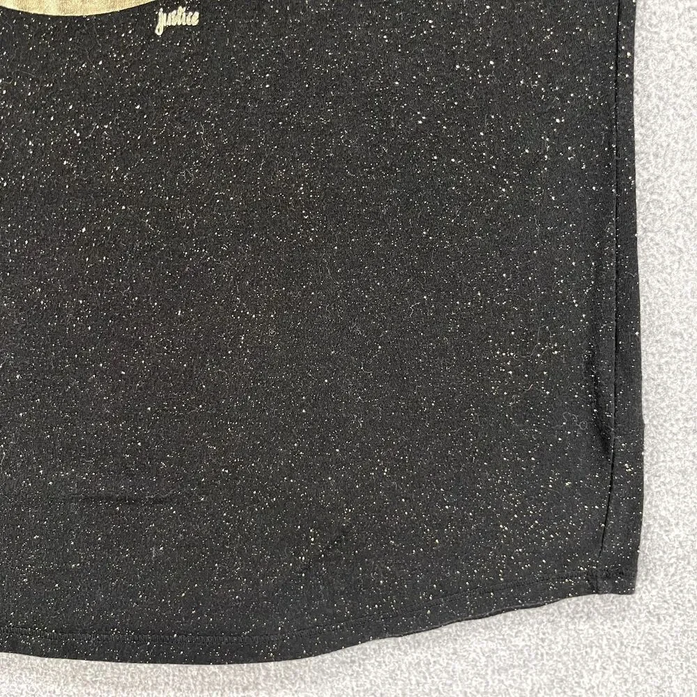 Justice Top Girls 14 Black Gold Smile‎ Face short Sleeve stretch T-Shirt
